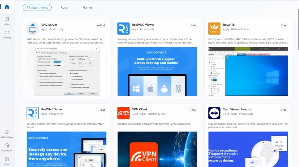 Screen 01: Microsoft Store: selecting RealVNC Viewer