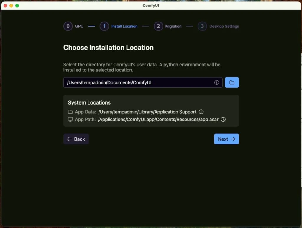 Screen 09: Path to install user data