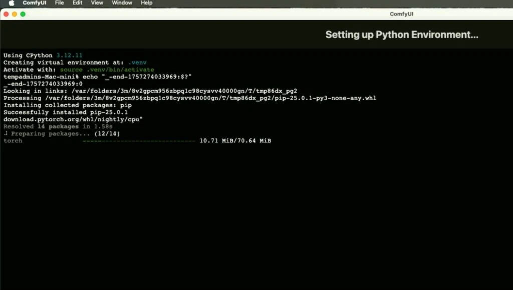 Screen 12: Installing the Python environment and PyTorch