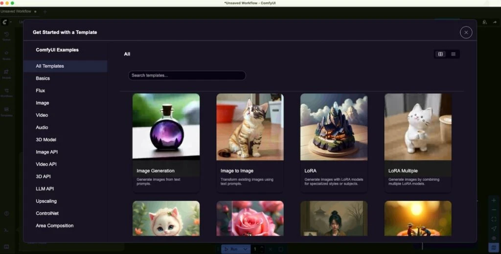 Screen 13: ComfyUI template gallery